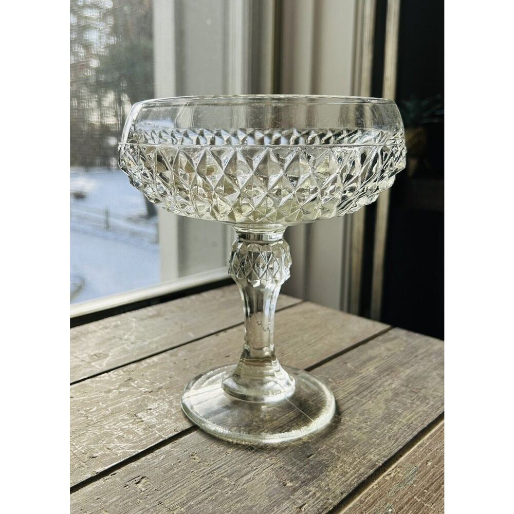 Indiana Glass Diamond Point Compote Vintage Pedestal Bowl Candy Dish
